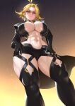  1girl absurdres anger_vein angry antenna_hair black_gloves black_shirt black_shorts black_thighhighs blonde_hair breasts brown_background cipher4109 cleavage cleavage_cutout closed_mouth clothing_cutout commentary cosplay curvy diamond-shaped_earrings diamond_(gemstone) dokibird_(vtuber) dokibird_(vtuber)_(bounty_hunter) emma_frost emma_frost_(cosplay) emma_frost_(x-revolution) english_commentary eyeshadow fang feather_hair feet_out_of_frame from_below frown gloves gradient_background green_eyes half-closed_eyes hands_on_own_thighs highres indie_virtual_youtuber large_breasts looking_at_viewer makeup marvel marvel_rivals official_alternate_costume parted_bangs shirt short_hair shorts skin_fang solo standing stomach superhero_costume thick_thighs thighhighs thighs variant_set virtual_youtuber wide_hips x-men yellow_background 