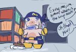 2023 anthro asking_another belt blue_belt blue_headkerchief blue_kerchief boots box cleaning_tool closed_frown clothing container critterzone13 dialogue digital_drawing_(artwork) digital_media_(artwork) english_description english_text fan_character featureless_chest flat_colors footwear freckled_face freckles frown full-length_portrait fur handwear headgear headkerchief headwear holding_card holding_cleaning_tool holding_mop holding_object inside kerchief lagomorph lemon_(critterzone13) male male_anthro mammal mask mask_off mittens mop mostly_nude_anthro mostly_nude_male mouth_closed name_drop name_in_dialogue no_eyebrows noseless number offscreen_character portrait question rabbid raving_rabbids rayman_(series) shelf shoes solo speech_bubble standing tan_body tan_skin text thank_you thanking ubisoft utility_belt water white_body white_fur yelling yelling_at_another yellow_boots yellow_clothing yellow_footwear yellow_handwear yellow_mittens