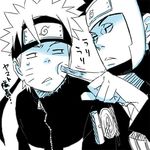  2boys artist_request chappa_(chappa7610) lowres male male_focus monochrome multiple_boys naruto naruto_shippuuden poke poking tsumami uzumaki_naruto yamato_(naruto) 