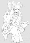  animal_ears bunny detached_sleeves greyscale hair_ornament highres leotard long_hair looking_at_viewer masn_(moxi) monochrome original sketch smile solo stuffed_animal stuffed_bunny stuffed_toy tail thighhighs very_long_hair 