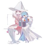  alternate_color black_sclera blue_hair blue_skin bob_cut book colored_sclera colored_skin dress gardevoir hair_over_one_eye hatterene holding holding_book multicolored_skin orange_eyes pokemon pokemon_(creature) prehensile_hair reading shiny_pokemon shuri_0818 simple_background sitting smile two-tone_skin white_background white_dress white_skin 