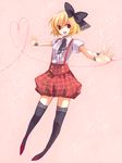  alternate_costume black_legwear hair_ribbon heart heart_of_string munya red_string ribbon rumia solo string thighhighs touhou 