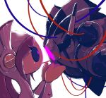  1girl 93mai blue_eyes cable from_side glowing highres kirby:_planet_robobot kirby_(series) looking_at_another mecha_knight meta_knight pink_hair rayman_limbs susie_(kirby) white_background 