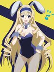  :d animal_ears blonde_hair blue_eyes blue_hairband blue_leotard breasts bunny_ears bunny_girl bunnysuit cecilia_alcott cleavage detached_collar drill_hair hairband hand_on_hip happy highres infinite_stratos kotokoto_(jumon) leotard long_hair medium_breasts musical_note open_mouth pantyhose pointing smile solo wrist_cuffs 