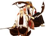  2boys bleach brown_hair ex.rudo hat katana kyoraku_shunsui kyouraku_shunsui multiple_boys smile sword ukitake_juushirou ukitake_jyuushirou weapon white_hair 