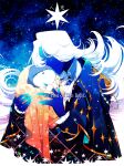  2boys ascot baby blue_gemstone blue_jacket blue_skin brooch closed_eyes colored_skin deltarune gem gloves highres jacket jewelry kiss lancer_(deltarune) multiple_boys outdoors rouxls_kaard sky star_(sky) star_(symbol) starry_sky taharu_(papiyas) upper_body white_ascot white_gloves white_hair white_skin 