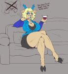 2025 2_horns alcohol aliasing angry anthro antlers beverage big_breasts black_clothing black_dress blonde_hair blue_antlers blue_clothing blue_eyeshadow blue_lips blue_nose blue_panties blue_topwear blue_underwear breasts carol_holiday cleavage clenched_teeth clothed clothed_anthro clothed_female clothing cloven_hooves container crossed_legs cup deer deltarune digital_media_(artwork) dress drinking_glass ears_outwards ellipsis english_description english_text exclamation_point eyeshadow female female_anthro fist flat_colors full-length_portrait furniture furrowed_brow gem glass glass_container glass_cup grey_background hair head_horn holding_container holding_cup holding_drinking_glass holding_object holding_wine_glass hooves horn jewelry lips makeup mammal mature_anthro mature_female medium_hair name_drop necklace no_irises on_sofa panties panty_peek pearl_(gem) pearl_necklace pivoted_ears portrait signirsol simple_background sitting sitting_on_sofa slim_anthro slim_female sofa solo susie_(deltarune) teeth text thick_thighs thought_bubble topwear undertale_(series) underwear wine wine_glass