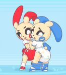 2025 after_kiss anthro anthro_on_anthro baggashame big_diaper biped black_eyebrows black_nose black_sclera black_text blue_background blue_clothing blue_ears blue_footwear blue_markings blue_shirt blue_shoes blue_tail blue_topwear bodily_fluids clean_diaper clothed clothed_anthro clothed_female clothing diaper diaper_cover diaper_cover_down duo ears_down eyebrows eyelashes facial_markings feces female female/female female_anthro fingers flustered footwear fur furgonomic_diaper furgonomics generation_3_pokemon hand_holding head_markings hi_res humanoid humiliation interlocked_fingers interspecies leaning leaning_forward looking_back mammal markings mimi_(baggashame) minun multicolored_body multicolored_clothing multicolored_ears multicolored_footwear multicolored_fur multicolored_shirt multicolored_shoes multicolored_topwear nintendo open_mouth pattern_diaper pink_tongue pipi_(baggashame) pivoted_ears plantigrade plusle pokeball_diaper pokeball_print pokemon pokemon_(species) red_body red_clothing red_ears red_footwear red_fur red_markings red_shirt red_shoes red_tail red_topwear rodent saliva saliva_string shirt shoes short_sleeves simple_background socks standing stuttering tail talking_to_another talking_to_partner text tongue tongue_out topwear two_tone_body two_tone_clothing two_tone_ears two_tone_footwear two_tone_fur two_tone_shirt two_tone_shoes two_tone_tail two_tone_topwear wearing_diaper white_clothing white_eyes white_footwear white_shirt white_shoes white_socks white_topwear yellow_body yellow_ears yellow_fur yellow_tail