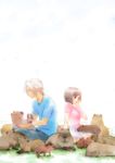  1girl animal blue_shirt bob_cut brown_hair capybara hand_on_own_cheek pink_skirt protagonist_(tokimemo_gs2) saeki_teru shirt short_hair silver_hair sitting skirt tokimeki_memorial tokimeki_memorial_girl's_side_2nd_kiss yoshida_(crisen) 