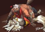 anthro athletic athletic_anthro athletic_male black_body black_fur butt candy canid canine canis chocolate chuurow dessert domestic_dog duo food fur grey_body grey_fur jackal lifewonders male male/male mammal ninja pinned pinned_to_ground seth_(tas) tadatomo_(tas) tokyo_afterschool_summoners warrior