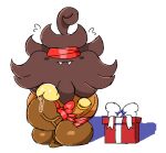 2024 balls blush bodily_fluids bound bow_ribbon box brown_body brown_fur christmas container darkened_balls darkened_genitalia darkened_penis digital_drawing_(artwork) digital_media_(artwork) fangs feral food fruit fur generation_6_pokemon genital_fluids genital_raphe genitals gift_box holidays jacques_o&#039;fluffkins male nintendo orange_body penis plant pokemon pokemon_(species) precum pumpkaboo pumpkin raphe_(anatomy) ribbons scrotal_raphe scrotum_flap slem solo teeth