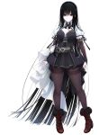  1girl absurdly_long_hair absurdres aoki_kaho arms_at_sides assault_lily belt belt_buckle black_belt black_bow black_bowtie black_dress black_hair black_ribbon blunt_ends boots bow bowtie breasts bridal_gauntlets brown_belt brown_bridal_gauntlets brown_eyes brown_pantyhose buckle cleavage closed_mouth commentary_request cross-laced_clothes cross-laced_dress dress full_body hair_between_eyes high_heel_boots high_heels highres hotaru_(ultraroly_poly) large_breasts layered_dress long_hair looking_at_viewer official_art pantyhose puffy_short_sleeves puffy_sleeves red_boots ribbon school_uniform short_dress short_sleeves shrug_(clothing) sidelocks simple_background sleeve_ribbon solo standing tachi-e thighband_pantyhose very_long_hair waist_cape white_background white_shrug yurigaoka_girls_academy_school_uniform 