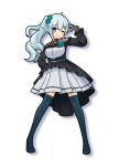 absurdres belt black_dress black_thighhighs blue_belt blue_eyes blue_flower blue_hair blue_rose blue_scrunchie blush boots breasts detached_sleeves dress flower gloves grey_dress hair_between_eyes highres jacket lace lace_gloves large_breasts layered_dress nagi_(illust_nagi) nijisanji one_eye_closed open_clothes open_jacket pleated_dress pleated_skirt puffy_sleeves rose scrunchie side_ponytail skirt smile strap striped_clothes striped_dress thigh_boots thighhighs v vertical-striped_clothes vertical-striped_dress virtual_youtuber white_background white_hair yukishiro_mahiro yukishiro_mahiro_(3rd_costume) 