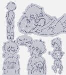  2boys ? absurdres antenna_hair closed_mouth collared_shirt english_text french_kiss greyscale highres holding holding_knife kel_(faraway)_(omori) kel_(omori) kiss knife looking_at_another male_focus mari_(headspace)_(omori) mari_(omori) monochrome multiple_boys omori omori_(omori) open_mouth shirt short_hair short_sleeves shorts sketch smug socks sparkle speech_bubble spoken_question_mark stranger_(omori) sweater_vest t-shirt tank_top thatbirdcanfly yaoi 