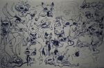 2015 ambiguous_gender anthro domestic_cat drunk felid feline felis female feral group lying mammal mouse murid murine naircat on_front pen_(artwork) rodent sitting standing substance_intoxication traditional_media_(artwork)