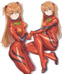  1girl blue_eyes bodysuit brown_hair closed_mouth fangxiang_cuoluan hair_between_eyes highres long_hair looking_at_viewer mecha_pilot_suit neon_genesis_evangelion plugsuit_(evangelion) red_bodysuit sidelocks solo souryuu_asuka_langley twintails 