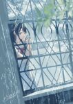  1girl artist_name black_hair blue_eyes character_doll doll dress from_outside half_updo hasu_no_sora_school_uniform highres holding holding_doll link!_like!_love_live! long_hair looking_at_viewer love_live! murano_sayaka neckerchief raised_inner_eyebrows red_neckerchief sailor_collar sailor_dress school_uniform signature solo suito summer_uniform teruterubouzu virtual_youtuber watermark white_dress white_sailor_collar yugiri_tsuzuri 