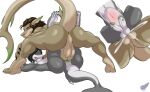 2_penises 4_fingers 4_toes abdominal_bulge alien anal anal_penetration anthro balls black_hair black_nipples bodily_fluids brown_hair butt cum cum_in_ass cum_inside cum_while_penetrated double_penetration duo fantalodon feet fennephilim_fox fingers fish genital_fluids genitals green_body green_butt green_eyes green_hair green_penis_tip grey_body hair hi_res humanoid_genitalia humanoid_penis male male/male marine multi_genitalia multi_penis nipples penetration penis shark tan_body toes vein veiny_penis white_body