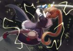  &gt;:) 1girl animal_ears ankle_boots ankle_strap assault_lily black_gloves black_skirt boots breasts brown_hair brown_pantyhose building cat_ears closed_mouth commentary_request cropped_jacket crossed_bangs dutch_angle emphasis_lines energy fake_animal_ears fighting_stance fingerless_gloves frilled_skirt frills full_body gloves hair_between_eyes high_ponytail highres holding holding_sword holding_weapon kondou_misaka leg_up long_hair looking_at_viewer medium_breasts miniskirt night outdoors pantyhose pleated_skirt ponytail railing red_boots red_eyes road school_uniform shirt short_sleeves skirt smile solo sparkle standing standing_on_one_leg sword thigh_strap torn_clothes torn_sleeves two-handed underbust v-shaped_eyebrows very_long_hair waist_cape weapon white_shirt yadoo yurigaoka_girls_academy_school_uniform 