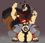 animal_genitalia anthro ball_tuft balls bayzan big_balls big_fangs big_muscles big_pecs big_penis big_sheath blep bodily_fluids body_hair bottomwear brown_background canid canine canis chest_hair clothing domestic_dog electronics eyes_closed fangs footwear genital_fluids genitals german_shepherd gesture grey_background hairy_balls hairy_penis hand_gesture herding_dog hi_res holding_object holding_phone huge_balls huge_penis huge_sheath hyper hyper_balls hyper_genitalia hyper_penis hyper_sheath male mammal muscular muscular_anthro muscular_male mythological_canine mythological_creature mythology pants pastoral_dog pecs penis phone precum pubes sheath shirt shoes simple_background sinisterheaven sitting solo sweat sweaty_balls sweaty_genitalia teeth tongue tongue_out topwear torn_bottomwear torn_clothing torn_pants torn_shirt torn_topwear tuft v_sign werecanid werecanine werecreature werewolf