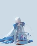  1boy 2girls absurdres baobhan_sith_(fate) baobhan_sith_(first_ascension)_(fate) black_dress blonde_hair blood blood_on_clothes bow braid closed_eyes dress eden_one1 fate/grand_order fate_(series) hair_between_eyes half_up_braid high_heels highres long_hair morgan_le_fay_(fate) morgan_le_fay_(queen_of_winter)_(fate) multiple_girls red_bow short_hair throne uther_pendragon_(fate) very_long_hair white_hair 