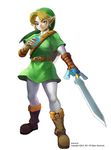  blonde_hair blue_eyes hat holding holding_sword holding_weapon instrument left-handed link male_focus master_sword muse_(rainforest) ocarina pointy_ears solo sword the_legend_of_zelda weapon 