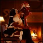 3d_(artwork) anthro argonian black_clothing black_legwear black_thigh_highs blurred_background breasts chair claws clothing crossed_legs digital_media_(artwork) female fireplace furniture garter_straps hair hand_on_knee hand_on_leg hand_on_own_face hand_on_own_knee hand_on_own_leg hi_res holding_duster holding_object inside legwear maid_apron maid_headdress maid_uniform medium_breasts microsoft non-mammal_breasts on_chair red_hair sah-ra_(furromantic) scales scalie sitting sitting_on_chair solo the_elder_scrolls the_lusty_argonian_maid thenicedragon thigh_highs thinking thinking_pose uniform watermark