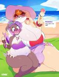2025 5_fingers anthro artist_name balls_outline barefoot beach belly big_belly big_breasts blush bracelet breast_size_difference breasts bulge chromapan cj_(snekinabox) cleavage clothed clothed_anthro clothed_female clothed_gynomorph clothing cloud crossgender dessert detailed_bulge dialogue digital_media_(artwork) dipstick_ears duo ear_markings english_text eyebrows eyelashes feet female fingers food ftg_crossgender fti_crossgender genital_outline gynomorph hair hat headgear headwear hi_res holding_food holding_ice_cream holding_object huge_breasts ice_cream ice_cream_cone intersex jewelry lagomorph larger_anthro larger_gynomorph larger_intersex leporid mammal mature_anthro mature_gynomorph mature_intersex multicolored_ears necklace offscreen_character orange_hair penis_outline purple_hair rabbit sega signature size_difference sky smaller_anthro smaller_female sonic_the_hedgehog_(series) speech_bubble sun_hat text thick_thighs vanilla_the_rabbit water