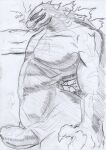 animal_humanoid daddy_kink daddyfication foreskin genitals godzilla_(2014) godzilla_(series) graphite_(artwork) hi_res humanoid jabutico legendary_pictures male nude penis scalie scalie_humanoid solo toho traditional_media_(artwork)