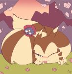 2019 ambiguous_gender anthro black_body black_nose blush blush_lines brown_body cuddling cute_fangs day duo fangs feral flower fluffy fluffy_tail forehead_gem fuf furret gem generation_2_pokemon generation_4_pokemon grass hi_res larger_ambiguous larger_feral looking_at_another lying lying_on_ground multicolored_body nintendo on_front on_ground one_eye_closed open_mouth outside plant pokemon pokemon_(species) quadruped size_difference smaller_ambiguous smaller_anthro tail tan_body teeth tongue tongue_out two_tone_body weavile worried