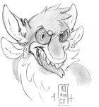 2023 4_ears absurd_res ambiguous_gender anthro avali avian bared_teeth bird black_and_white black_body black_feathers black_fur black_sclera bust_portrait chest_tuft countershading creepy creepy_face creepy_smile domingo feathers forked_tongue fur fyr_(fenrir784) graphite_(artwork) greyscale hair hi_res looking_at_viewer monochrome multi_ear neck_tuft nude open_mouth portrait scary sharp_teeth signature simple_background sketch smile solo stare teeth teeth_showing text tongue tongue_out traditional_media_(artwork) tuft white_background white_body white_feathers white_fur