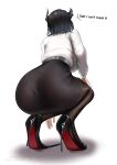  1girl absurdres ass ass_focus black_hair black_horns black_pantyhose black_skirt blue_hair commission dated english_text highres hololive hololive_english horns long_sleeves miniskirt multicolored_hair nerissa_ravencroft nerissa_ravencroft_(casual) office_lady official_alternate_costume official_alternate_hairstyle pantyhose pen shirt short_hair simple_background skirt snipsman solo squatting virtual_youtuber white_background white_shirt 