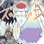  5girls black_hair blonde_hair blue_dress blue_hair blue_ribbon blunt_bangs blunt_ends blush bob_cut braid brown_hair center-flap_bangs commentary dress flower flower_knot giant giantess gradient_hair hair_flower hair_ornament hair_ribbon half_updo hasu_no_sora_school_uniform hinoshita_kaho kachimachi_kosuzu link!_like!_love_live! long_hair love_live! medium_hair momose_ginko multicolored_hair multiple_girls murano_sayaka navyblue_konjac neckerchief o_o open_mouth orange_hair osawa_rurino pink_flower pleated_dress projected_inset puffy_short_sleeves puffy_sleeves rectangular_mouth red_neckerchief red_ribbon ribbon sailor_collar sailor_dress school_uniform short_hair short_sleeves side_braids size_difference star_(symbol) star_hair_ornament summer_uniform twintails very_long_hair virtual_youtuber white_flower white_sailor_collar yellow_neckerchief 