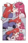  2girls after_kiss animal_ears black_choker black_hair blue_eyes blush choker closed_eyes commentary ear_blush english_commentary eye_contact hakos_baelz halo hand_on_another&#039;s_arm highres hololive hololive_english horns irys_(hololive) kiss layered_sleeves long_sleeves looking_at_another mouse_ears mouse_girl mouse_tail multiple_girls open_mouth pointy_ears purple_hair purple_shirt ramphastostella red_hair saliva saliva_trail shirt short_over_long_sleeves short_sleeves tail tongue tongue_out virtual_youtuber white_hair yuri 