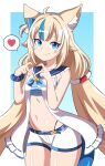  1girl absurdres abysswatchers ahoge animal_ears bikini bikini_under_clothes blonde_hair blue_bikini blue_collar blue_eyes blue_hair breasts cat_ears closed_mouth collar commentary dress english_commentary fang fins fish_girl fish_tail four-finger_heart_hands frilled_shirt_collar frills heart heart_hands highres indie_virtual_youtuber long_hair looking_at_viewer low_twintails multicolored_hair one_side_up sameko_saba short_shorts shorts sleeveless sleeveless_dress small_breasts solo spoken_heart streaked_hair swimsuit tail twintails very_long_hair virtual_youtuber white_dress white_shorts 