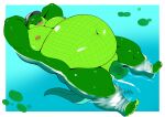 2025 alligator alligatorid anthro baseball_cap baseball_cap_only belly big_belly clothing convenient_censorship crocodilian dan_(deadanthro) deadanthro glistening glistening_belly green_body green_scales hands_behind_head hat headgear headwear hi_res huge_belly lily_pad looking_at_viewer male moobs navel nipple_piercing nipple_ring nipples nude obese obese_anthro obese_male one_eye_closed overweight overweight_anthro overweight_male partially_submerged piercing plant reptile ring_piercing scales scalie signature simple_background solo swimming tail water wink