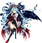  aqua_eyes aqua_hair cape crossed_legs crown dress elbow_gloves fukutsuu gloves hatsune_miku highres long_hair sitting solo thighhighs twintails very_long_hair vocaloid world_is_mine_(vocaloid) 