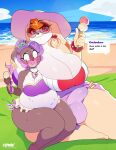 2025 5_fingers anthro artist_name barefoot beach belly big_belly big_breasts blush bracelet breast_size_difference breasts chromapan cj_(snekinabox) cleavage clothed clothed_anthro clothed_female clothed_gynomorph clothing cloud crossgender dessert dialogue digital_media_(artwork) dipstick_ears duo ear_markings english_text eyebrows eyelashes feet female fingers food ftg_crossgender fti_crossgender gynomorph hair hat headgear headwear hi_res holding_food holding_ice_cream holding_object huge_breasts ice_cream ice_cream_cone intersex jewelry lagomorph larger_anthro larger_gynomorph larger_intersex leporid mammal mature_anthro mature_gynomorph mature_intersex mistaken_pregnancy multicolored_ears necklace offscreen_character orange_hair purple_hair rabbit sega signature size_difference sky smaller_anthro smaller_female sonic_the_hedgehog_(series) speech_bubble sun_hat text thick_thighs vanilla_the_rabbit water wide_eyed