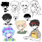  +_+ 2girls 6+boys animal_ears apron aubrey_(headspace)_(omori) aubrey_(omori) basil_(faraway)_(omori) basil_(headspace)_(omori) basil_(omori) black_eyes black_hair black_socks black_tank_top blonde_hair blue_eyes blue_overalls blush bow box bright_pupils cat_boy cat_ears cat_tail chibi closed_eyes collared_shirt colored_skin flower flying_sweatdrops green_eyes green_hair green_shirt green_sweater_vest grey_shirt hair_bow hair_flower hair_ornament head_wreath hero_(headspace)_(omori) hero_(omori) highres holding holding_box holding_stuffed_toy iomor_snuuy kemonomimi_mode long_hair long_shirt mari_(headspace)_(omori) mari_(omori) mr._plantegg_(omori) multiple_boys multiple_girls neckerchief no_mouth omori omori_(omori) open_mouth overalls pajamas partially_colored pizza_box shattered_omori_(omori) shirt short_hair short_sleeves shorts simple_background smile socks striped_clothes striped_shorts stuffed_eggplant stuffed_toy sunny_(omori) sweater_vest t-shirt tail tank_top teeth upper_teeth_only vertical-striped_clothes vertical-striped_shorts white_background white_shorts white_skin yellow_apron 