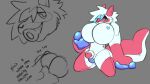 animate_inanimate anthro anus balls big_muscles big_pecs blue_anus blue_pawpads bovid bulge caprine donut_mouth duo genitals goat grey_background hi_res huge_muscles huge_pecs hyper hyper_muscles hyper_pecs kneeling living_plushie living_sex_doll male male/male mammal midnite_fsnax muscular null null_bulge pawpads paws pecs penis pink_body plushie puffy_anus rox_(midnite_fsnax) simple_background solo solo_focus thick_pawpads trans_(lore) trans_man_(lore) white_body