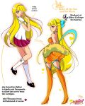  1990s_(style) 1girl adapted_costume animal_print animification applying_makeup applying_own_makeup arrow_(symbol) artist_name bad_id bad_twitter_id bishoujo_senshi_sailor_moon black_bow black_shoes blonde_hair blue_bow blue_hairband blue_wings blunt_bangs boots bow brown_eyes butterfly_print character_name collared_shirt commentary copyright_name cosmetics crescent crescent_earrings crop_top earrings english_commentary english_text eyelashes fairy fairy_wings faux_retro_artstyle footwear_bow fur-trimmed_jacket fur_trim hair_bow hairband heart high_heel_boots high_heels highres holding holding_lipstick_tube honeymoonpetal jacket jacket_partially_removed jewelry kneehighs leg_up lipstick_tube logo long_hair magical_girl mary_janes miniskirt one_eye_closed orange_boots orange_jacket orange_outline orange_shirt outline parody pink_outline pink_skirt pleated_skirt puffy_short_sleeves puffy_sleeves purple_hairband retro_artstyle school_uniform shirt shoes short_sleeves simple_background skirt socks sparkle stella_(winx_club) stiletto_heels style_parody thigh_boots thigh_strap variations very_long_hair white_background white_shirt white_socks wings winx_club 