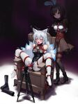  2girls ahegao amadeus_frost animal_ear_fluff animal_ears arms_behind_back bare_shoulders bdsm black_choker black_leotard black_pantyhose blue_eyes blue_hair bondage boots bound breast_bondage breasts brown_hair chair choker covered_navel crotch_rope crying crying_with_eyes_open fox_ears fox_tail frilled_skirt frills gag gagged high-waist_skirt holding holding_syringe improvised_gag leotard long_hair looking_at_another medium_hair multicolored_hair multiple_girls on_chair original pantyhose rabbit_ears red_eyes restrained separated_legs sex_toy shibari shirt skin_tight skirt small_breasts streaked_hair syringe tail tape tape_gag tears teeth tongue tongue_out turtleneck turtleneck_leotard ungagged unworn_boots upper_teeth_only very_long_hair vibrator white_hair white_pantyhose white_shirt 