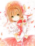  bad_id bad_pixiv_id brown_hair cardcaptor_sakura dress fuuin_no_tsue gloves green_eyes hat ichitaro kinomoto_sakura magical_girl pink_hat short_hair solo white_gloves 