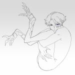  1boy blue_eyes completely_nude covering_privates elliot_(par0llel) full_body highres hugging_own_legs kemonomimi_mode long_fingers long_toenails looking_at_viewer male_focus nude original par0llel scales short_hair sketch solo talons toenails 