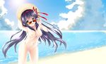  :p akemi_homura artist_request beach black_hair blue_eyes breasts hat highres long_hair mahou_shoujo_madoka_magica nude pussy ribbon smile sunglasses tongue tongue_out uncensored wallpaper 