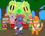 aircast anthro arm_cast bandage cast charmander crutch generation_1_pokemon generation_3_pokemon generation_4_pokemon hi_res kecleon male male/male medical_instrument medkit neck_brace nintendo penis_cast pharmacy pokemon pokemon_(species) pokemon_mystery_dungeon scientific_instrument spike_chunsoft weavile zorua_21