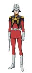  1boy blonde_hair boots capelet char_aznable domino_mask epaulettes eye_mask full_body gloves gun gundam gundam_gquuuuuux helmet highres holding holding_gun holding_weapon looking_at_viewer male_focus mask military_uniform official_art simple_background solo standing transparent_background weapon white_boots white_gloves zeon 