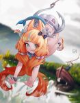  2girls animal_ears blue_eyes blue_hair blue_nails boat cat_ears dooby_(vtuber) dress evanleaves fins fish_girl fish_tail fishing fishing_rod highres holding holding_fishing_rod indie_virtual_youtuber long_hair looking_at_viewer multiple_girls nail_polish sameko_saba sandals shorts sleeveless sleeveless_dress tail toenail_polish toenails very_long_hair virtual_youtuber watercraft white_dress white_shorts 