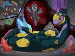 2023 belly cave duo dweet-tea female feral generation_3_pokemon generation_4_pokemon hi_res inside nintendo oral_vore pokemon pokemon_(species) red_sclera riolu seviper vore