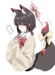  ... 1girl alternate_costume alternate_hairstyle animal_ear_fluff animal_ears black_choker black_skirt blue_archive blunt_bangs blush bow bowtie brown_cardigan brown_hair cardigan cellphone choker commentary cropped_legs extra_ears eyeshadow fingernails fox_ears fox_girl fox_tail gyaru halo heart highres holding holding_phone kogal long_sleeves looking_at_viewer makeup mangpum_(taro109210) miniskirt multicolored_hair nail_polish open_collar own_hands_together phone red_bow red_bowtie red_eyeshadow red_hair school_uniform skirt solo spoken_ellipsis spoken_heart streaked_hair sweatdrop tail tail_bow tail_ornament tail_under_clothes tail_wagging two-tone_hair wakamo_(blue_archive) 